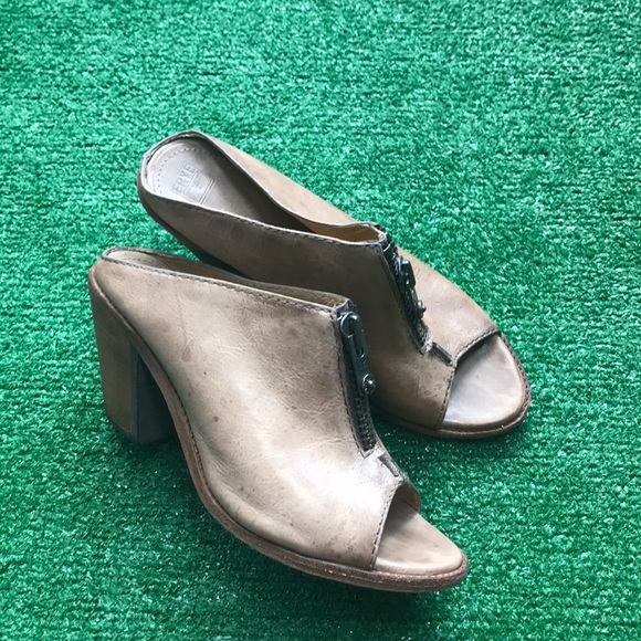 Frye 8.5 Izzy moto open toe mule heels - Picture 2 of 11